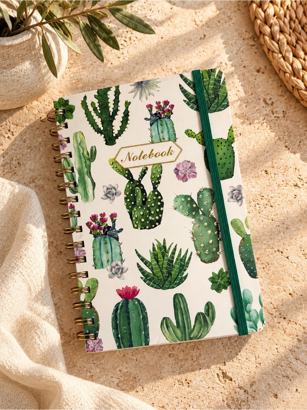 Cactus Pattern Spiral Notebook – Green